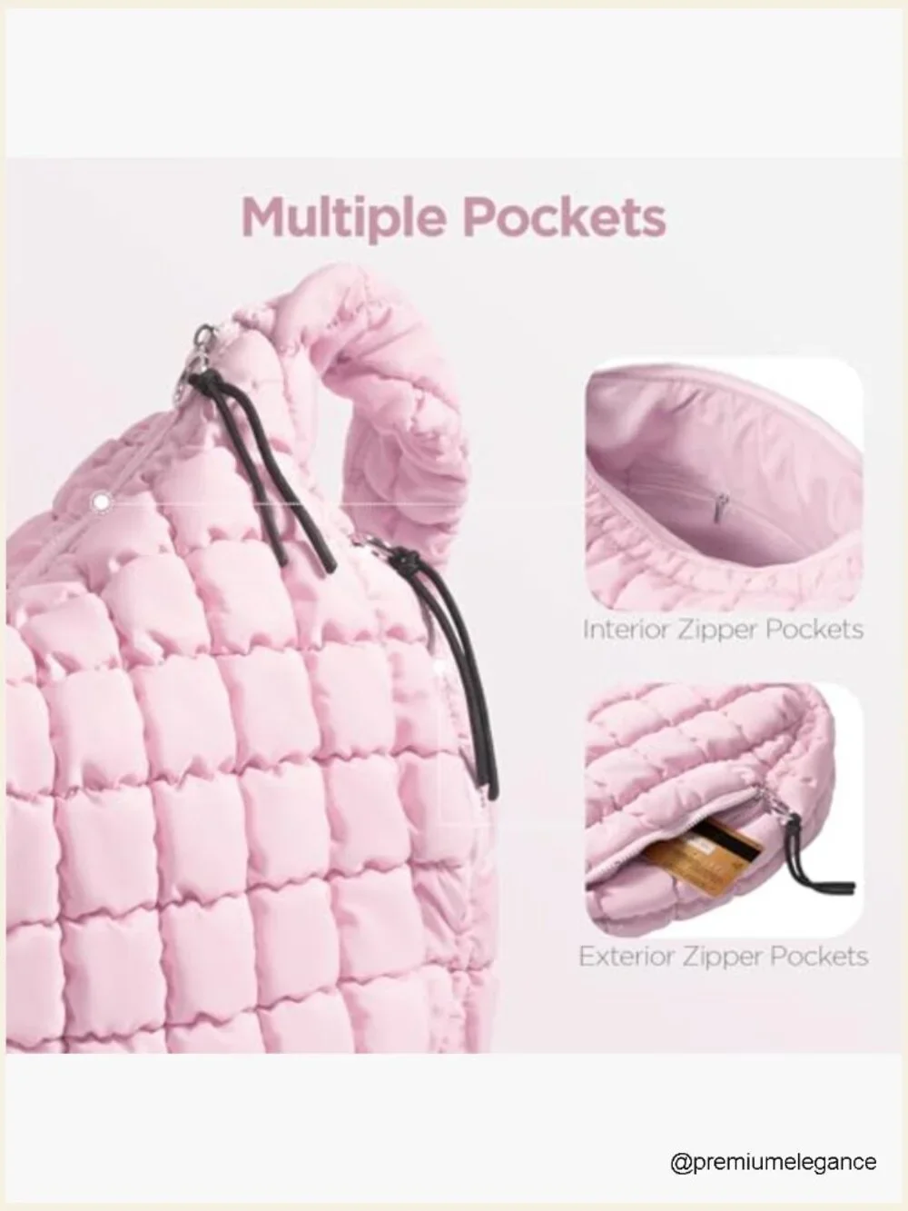 Large Quilted Puffer Tote Bag with Pockets Crossbody Hobo